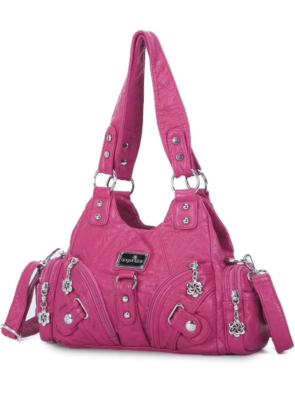 Stylish Small Hobo Shoulder Bag - Vegan Leather Multi-Pocket Tote with Zipper